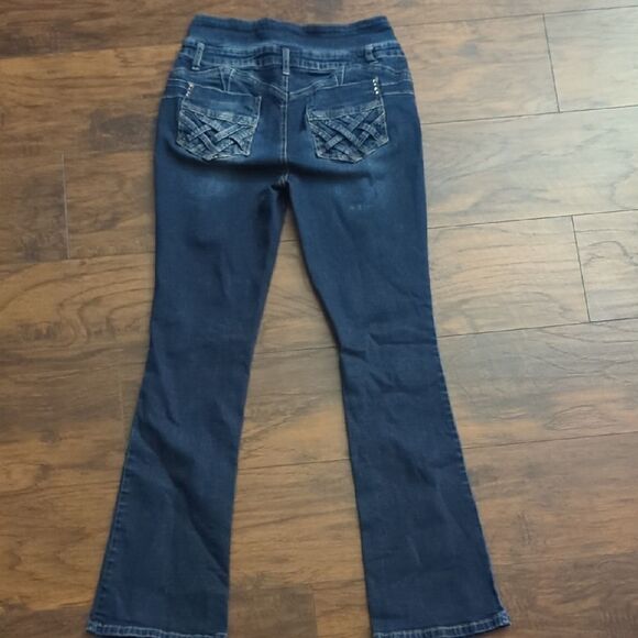 Flamingals women’s flare jeans | dark blue high rise stretch denim Y2K style - Picture 3 of 5